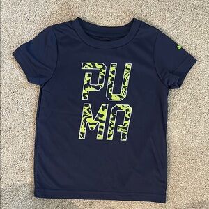 Puma Kids Navy and Neon Green Short Sleeve Tee